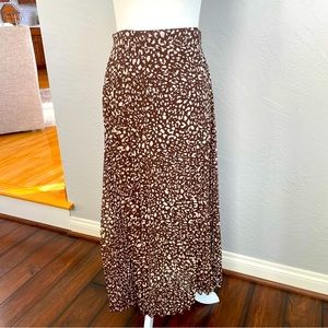 Japna Pleated Brown Cream Midi Skirt